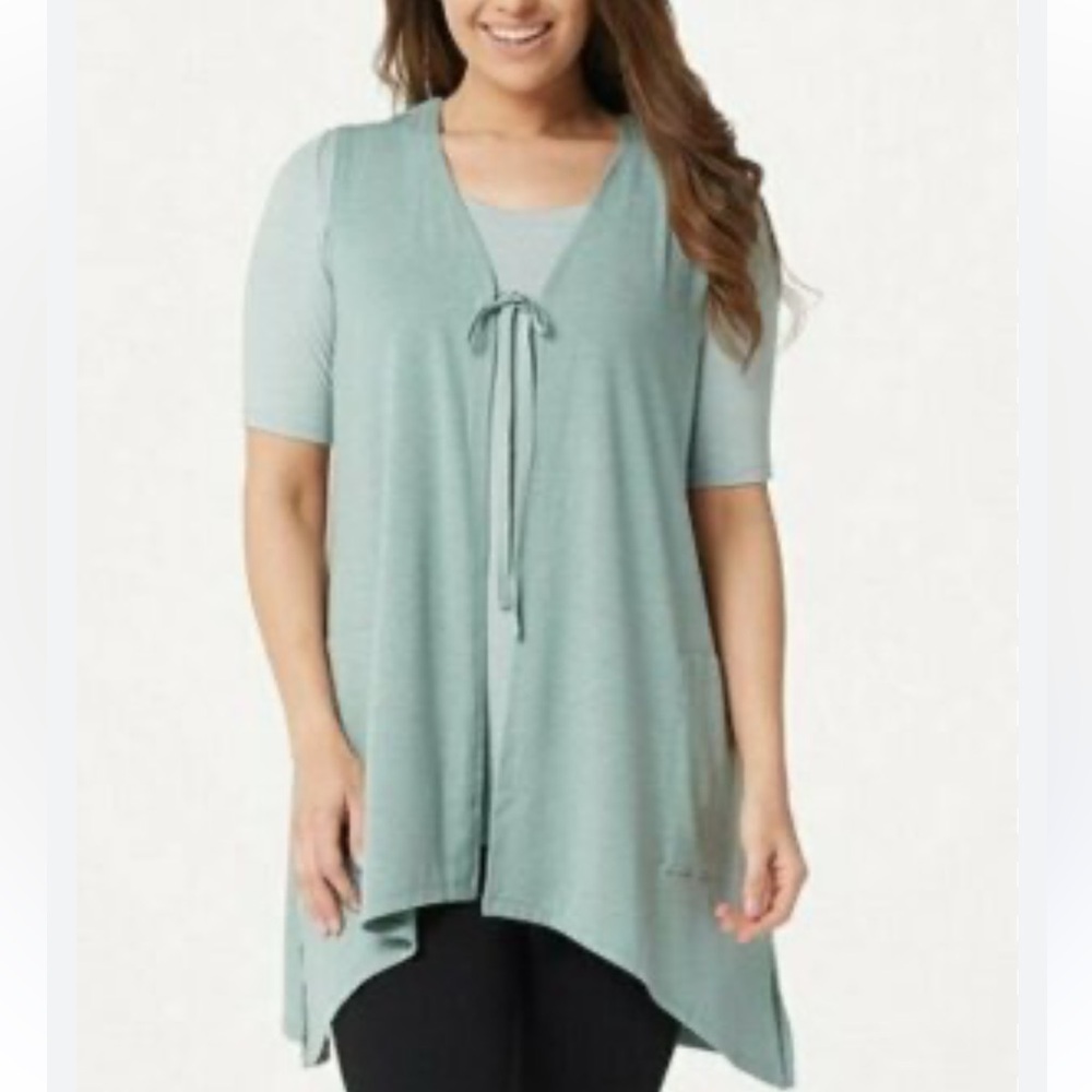 LOGO By Lori Goldstein Lounge Top with Sharbite Hem Drapey Sleeveless Vest Set S